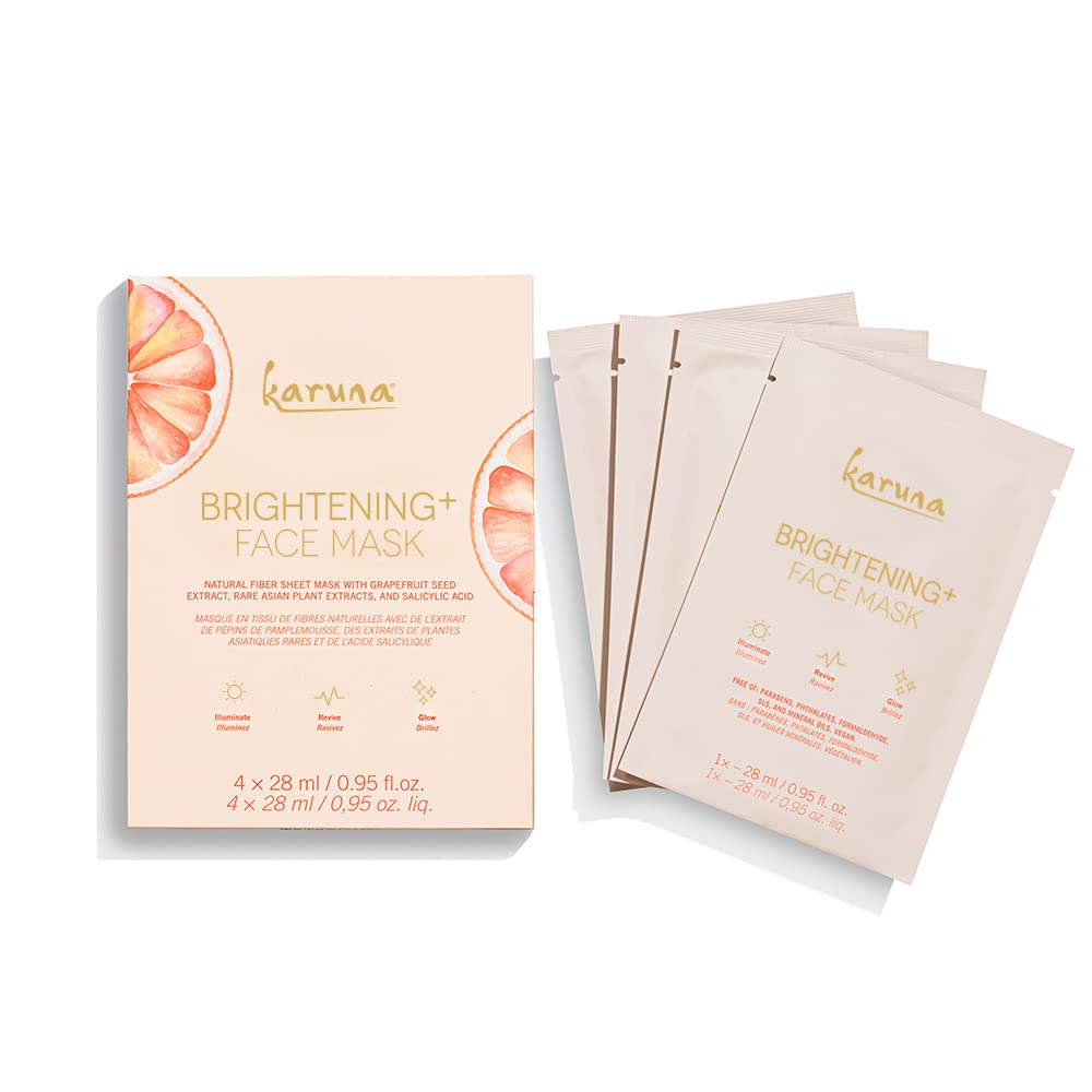 Karuna Skin - Brightening+ Sheet Masks For Radiant Skin, Hydrating Face Mask Skin Care Essential, Face Mask With Grapefruit Seed