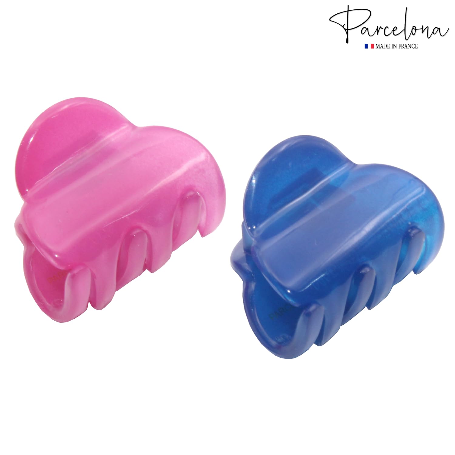 Parcelona French Chic Duo Small 1 1/4 Celluloid Set of 2 Hair Claw Clips for Thin Hair Women and Girls (Pink and Blue)