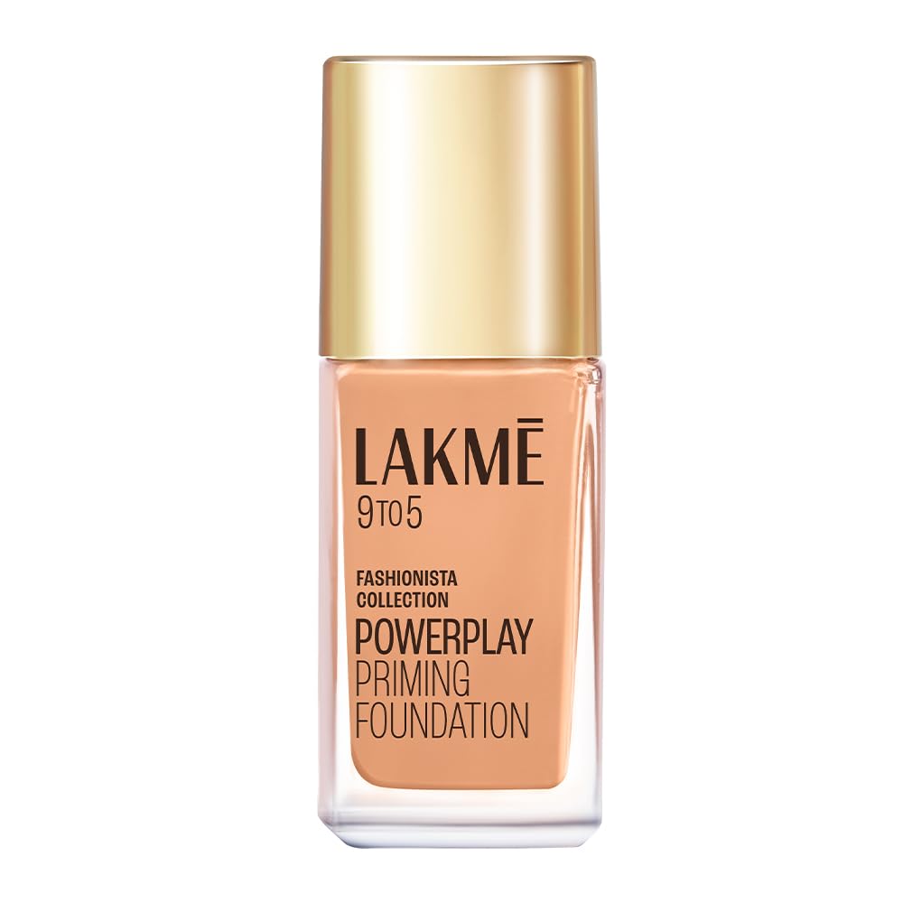 Lakm Powerplay Priming Foundation, Natural, Flawless Finish, Medium To Full Coverage, Built In Primer, Long Lasting Liquid, Spf 