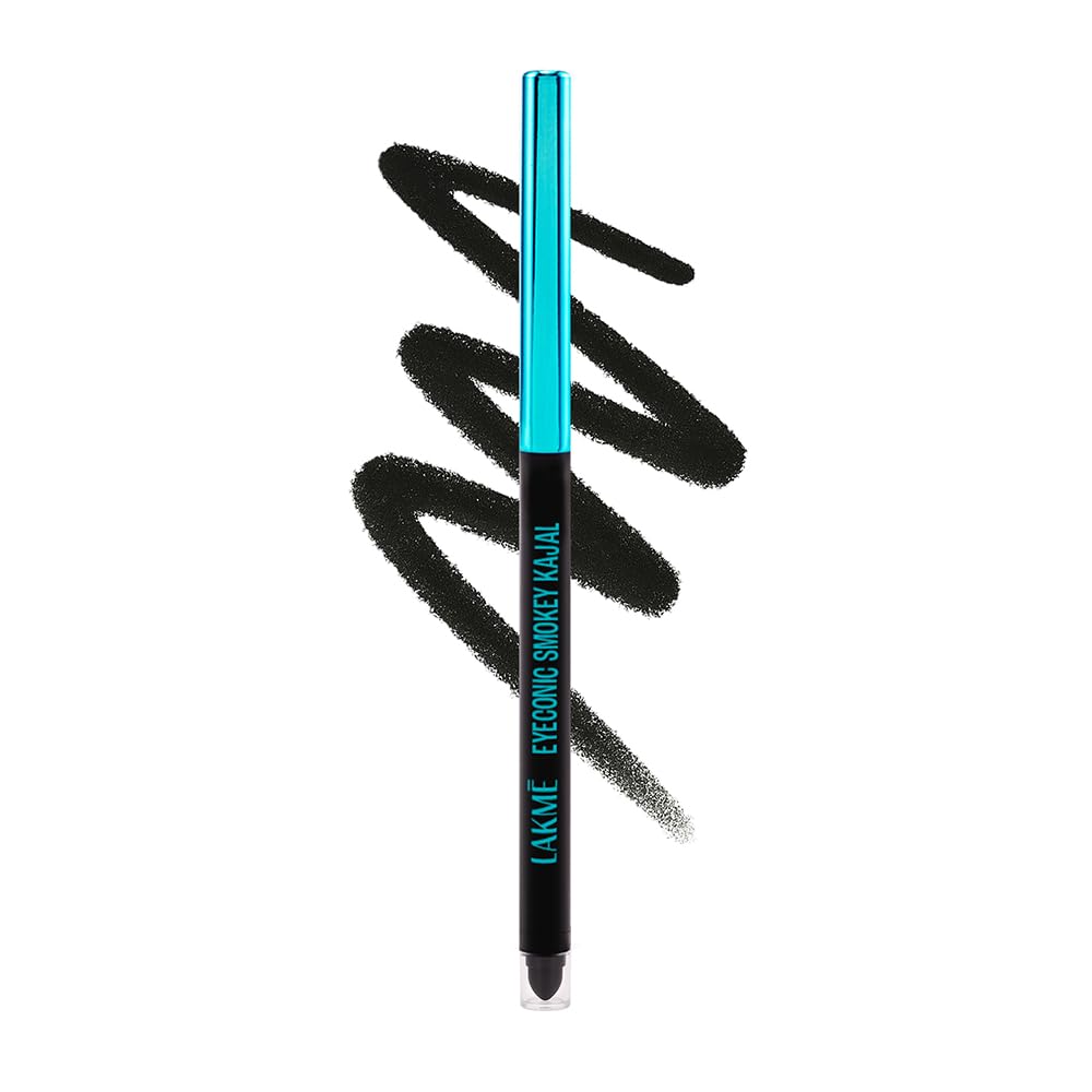 Lakme 95 Eyeconic Smokey Kajal, Black, 0.35G, For Smokey Eye Perfection, With 2X Darker Pigment, SmudgeProof And Waterproof, L