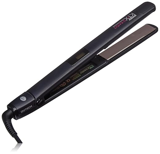 IZUTECH KTX Slim450 Titanium Flat Iron - 1Inch, Adjustable Heat to 450°F, Dual Voltage, White/Black
