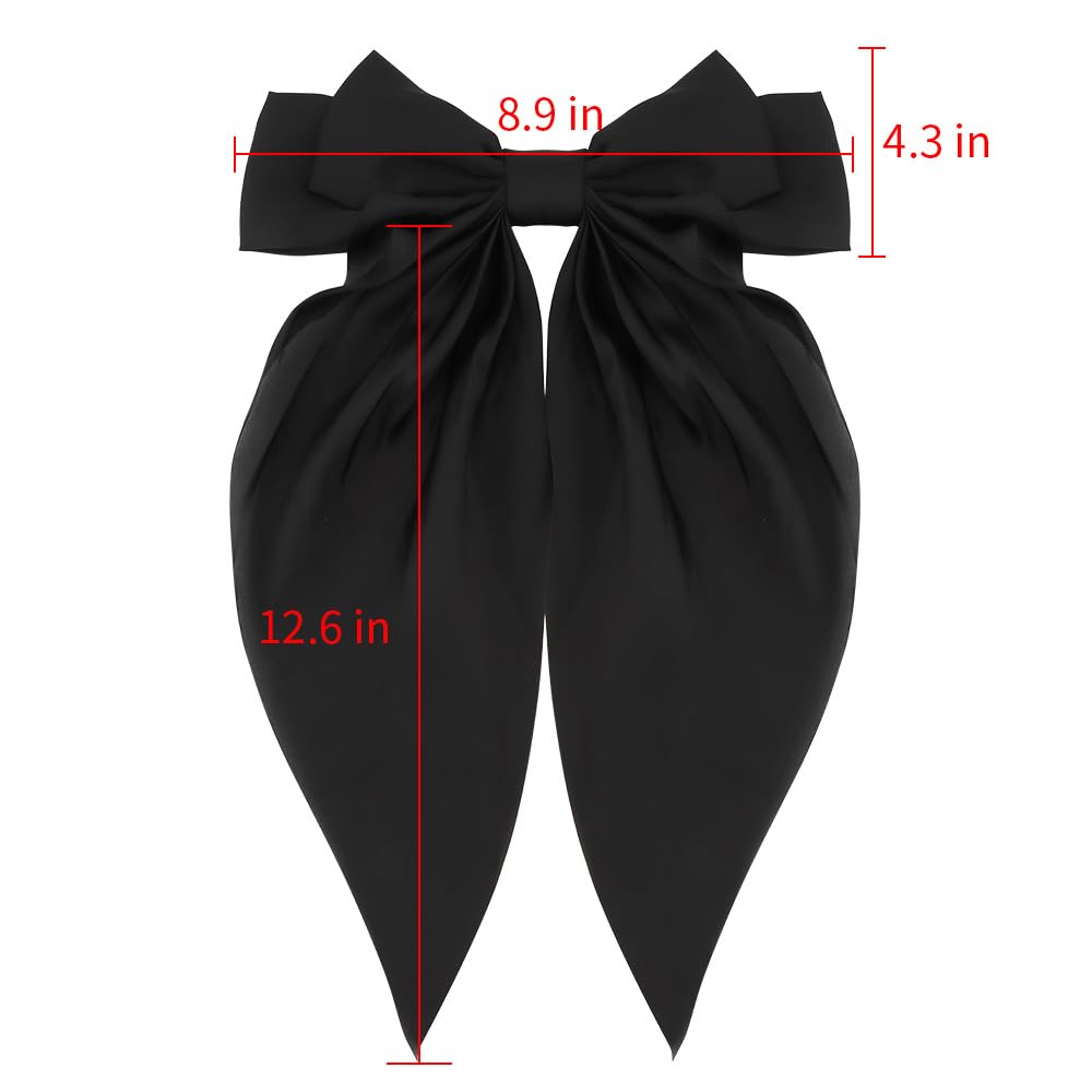 Atoden Hair Bow Clip, 2 Pcs Silky Satin Hair Bows For Women Hair Ribbons Oversized Long Tail Black Hair Bow And Red Hair Bow Hai