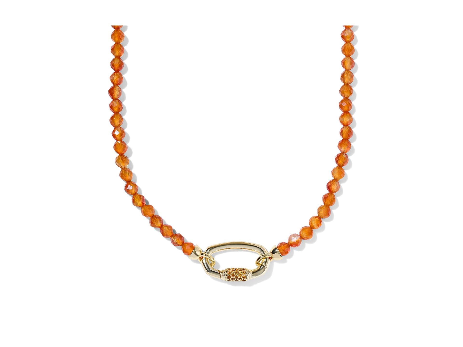 Kendra Scott, Womens, Emery Beaded Strand Necklace, Gold Orange Agate, One Size