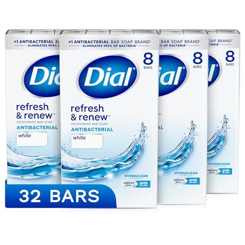 Dial Antibacterial Bar Soap, Refresh & Renew, White, 4 Oz, 32 Bars