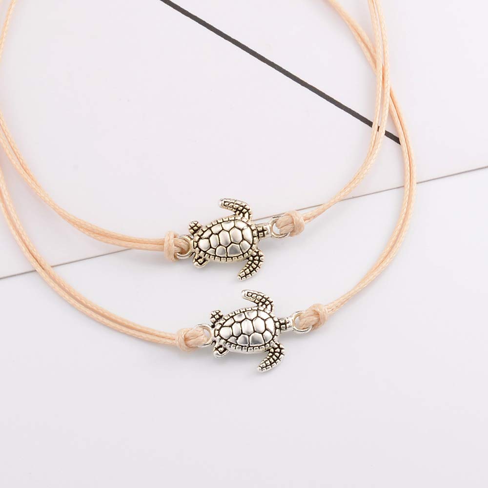 SUNSH Sea Turtle Charm Bracelets Back to School Gift for Women Teen Girls Mother Daughter BFF Cute Friendship Handmade Beige Str