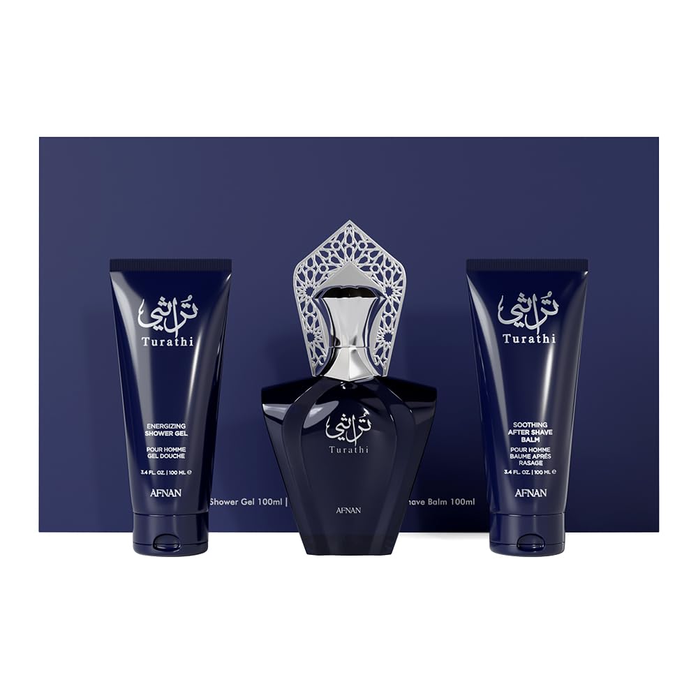 Afnan Turathi Homme Blue Gift Set - Eau De Parfum 100Ml + Shower Gel 100Ml + After Shave 100Ml - Luxurious Perfume Gift Set For