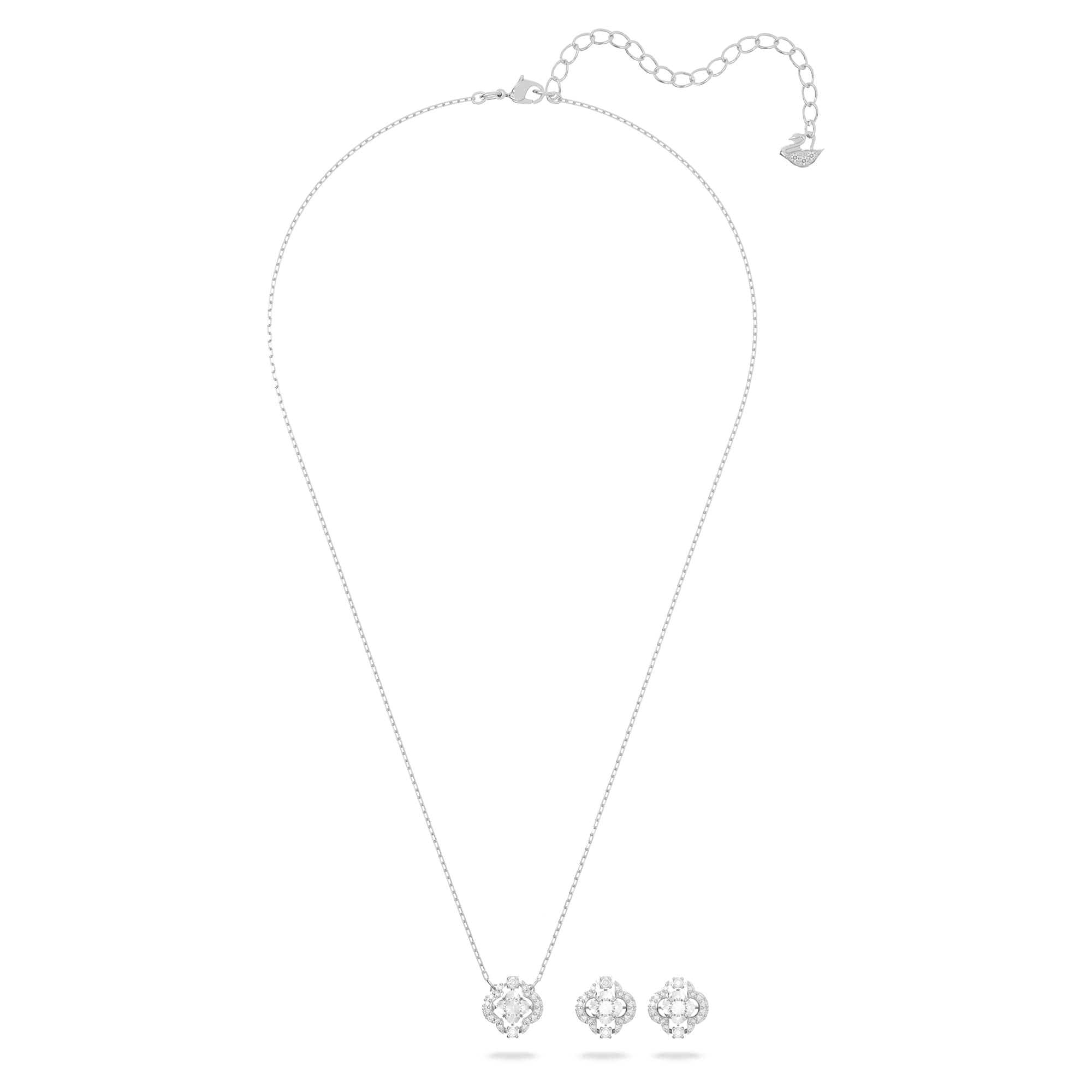 SWAROVSKI Sparkling Dance Set, Necklace and Stud Pierced Earrings Set with White Crystal and Matching Pav   on a Rhodium Finish
