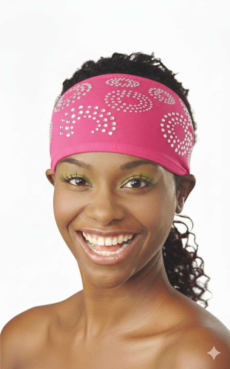 DONNA Rhinestone Spandex Headband - Adjustable Stretch Band for Hair Styling & Workout - Sparkling Design, One Size Fits All (PI