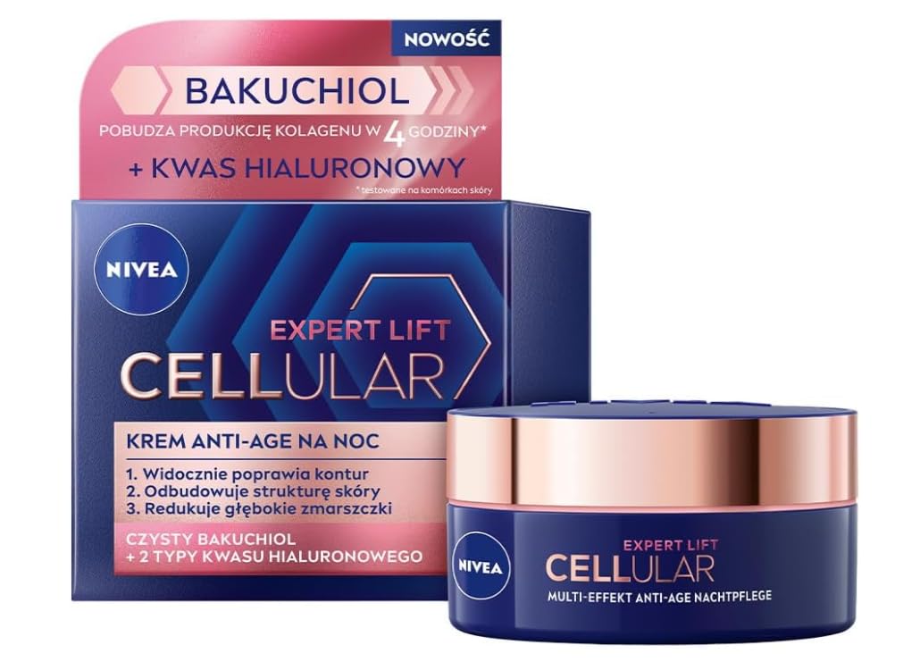 NIVEA Cellular Expert Lift Night Face Cream, 50 ml Overnight Moisturizing Treatment with Hyaluronic Acid and Bakuchiol, AntiAgi