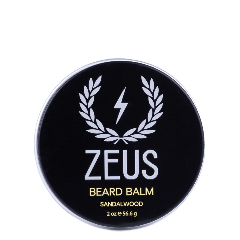 Zeus Beard Balm, Natural Beeswax & Shea Butter Balm, Softening Conditioner For Facial Hair - Made In Usa (Sandalwood) 2 Oz.