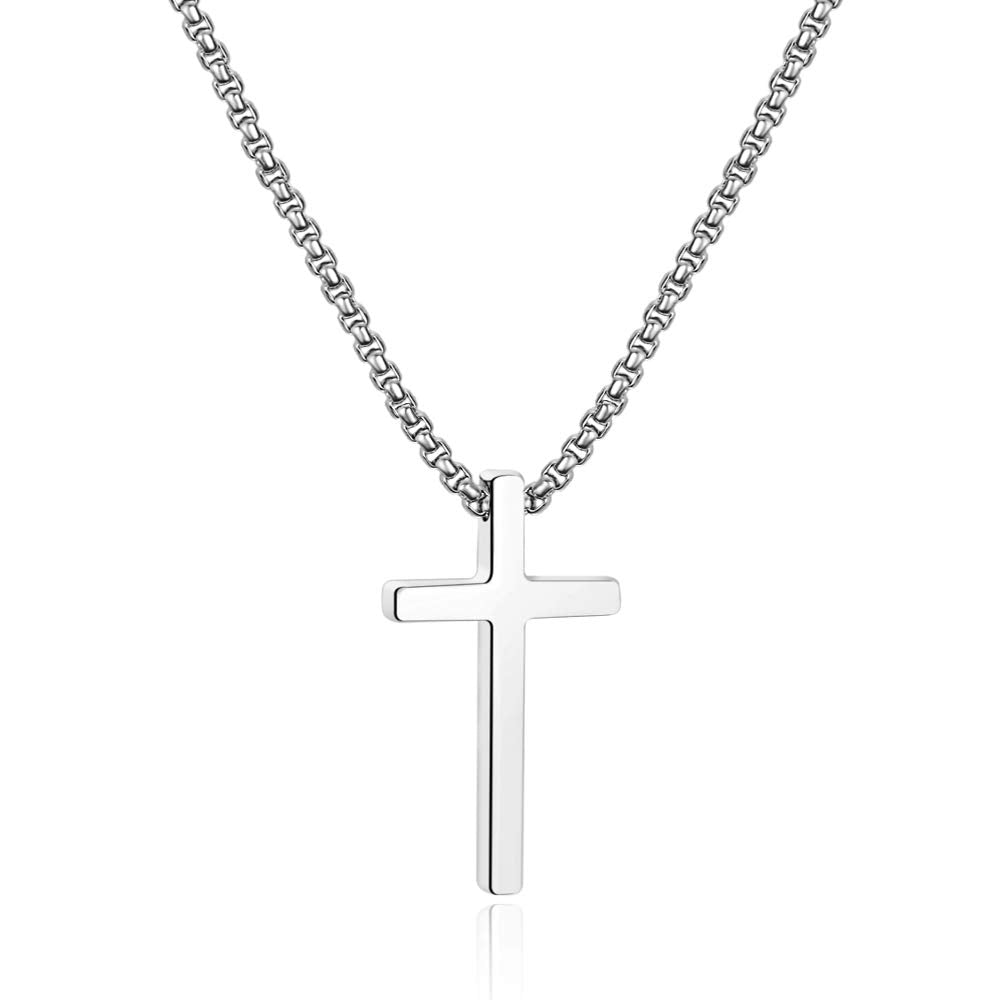 Ursteel Cross Necklace for Men Women, Stainless Steel Cross Chain Silver Mens Cross Necklace 24 Inch Necklace for Men Boyfriend