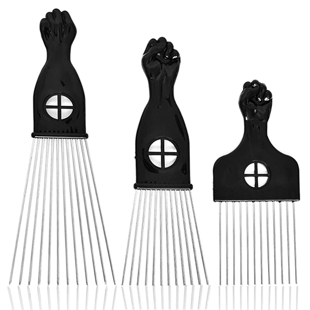 MODSIGHT 3 Pack Afro Picks - Metal Hair Combs for Curly Hair, Black, Hairdressing Tool for Women/Men