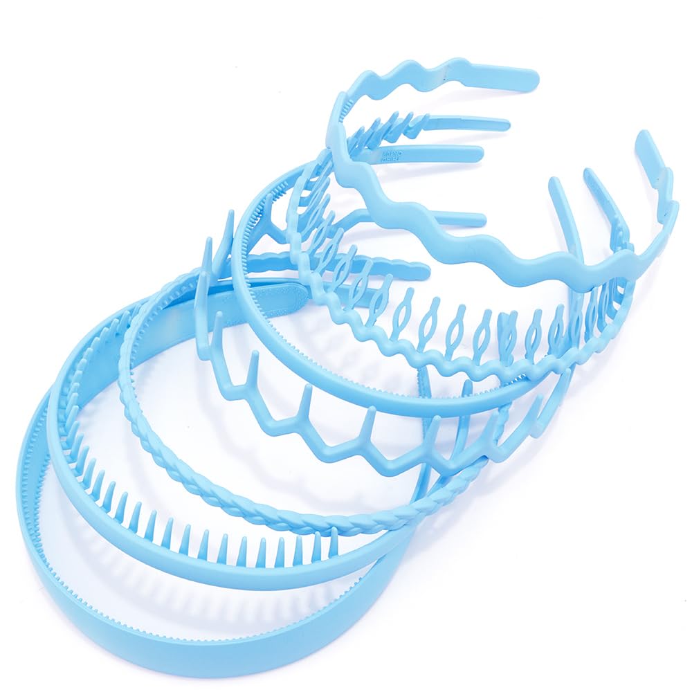 Ahoney 7 Pack Light Blue Headbands For Girls Women Headbands With Teeth Non Slip Hairbands For Women'S Hair Accessories Comb Hea