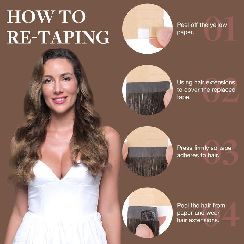 Goo Goo Tape In Hair Extensions Human Hair, 4/27/4 Balayage Chocolate Brown To Caramel Blonde, 18Inch 100G 40Pcs, Thick Ends Str