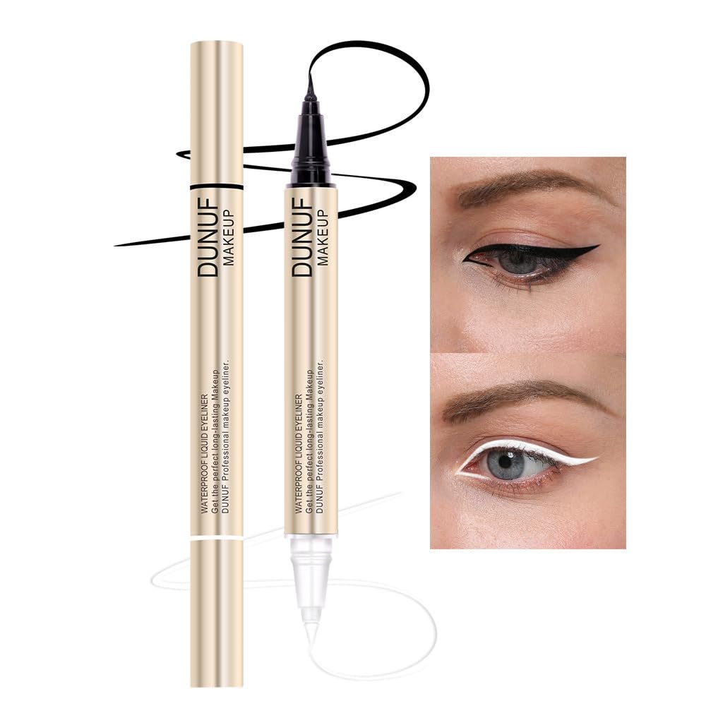Beuking Waterproof Eyeliner Pen, Black/White, Smooth, Easy To Apply, Long Lasting, Anti-Sweat, Quick Drying, Oil-Proof, Convenie