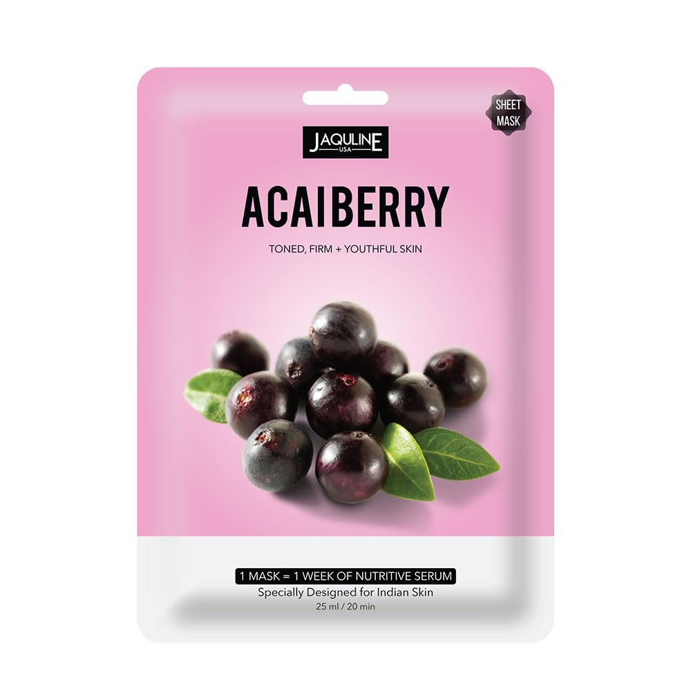 Jaquline Usa Acai Berry Sheet Mask | Hydrating And Revitalizing Face Mask For All Skin Types | AntioxidantRich Formula | Nouris