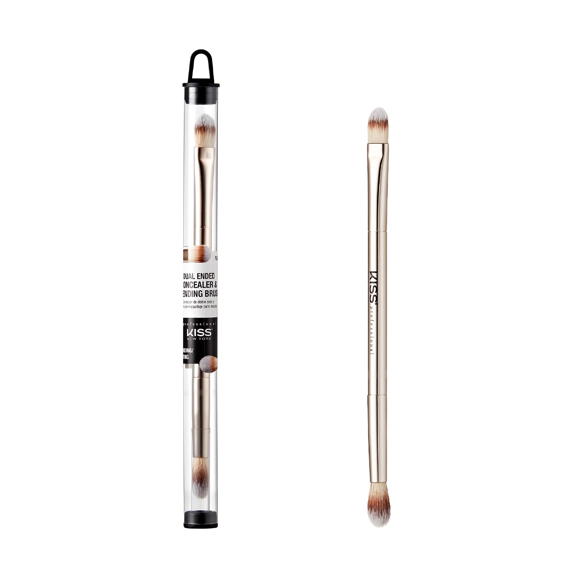 KISS NEW YORK Professional Dual Ended Concealer & Blending Brush, Flat Concealer Brush for Imperfection & Even Coverage, Small A