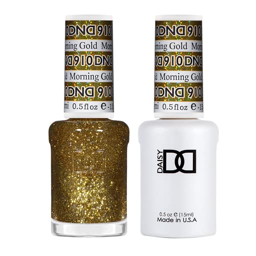DND Gel Polish Set, Glitter Collection, UV Gel Polish and Air Dry Nail Lacquer, Matching Chip-Free Polish Duo, 910 Morning Gold,