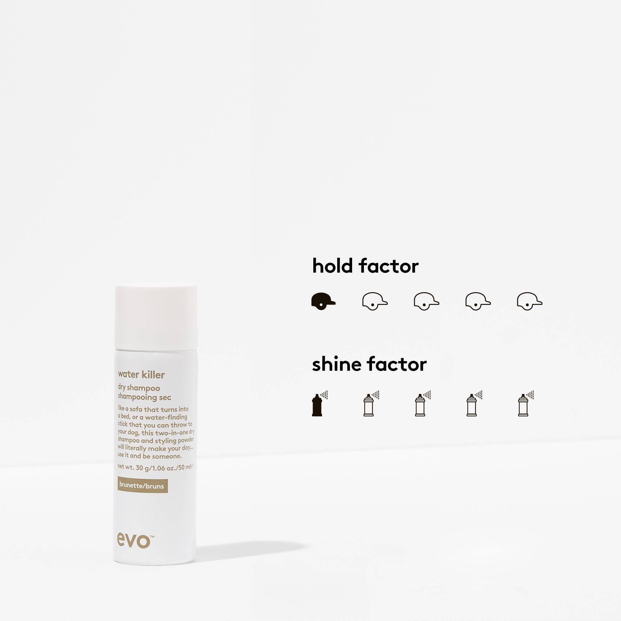 Evo Water Killer Dry Shampoo Brunette - Absorbs Oil To Refresh Hair - Brunette Pigment That Blends Tones - Styling Spray - Trave