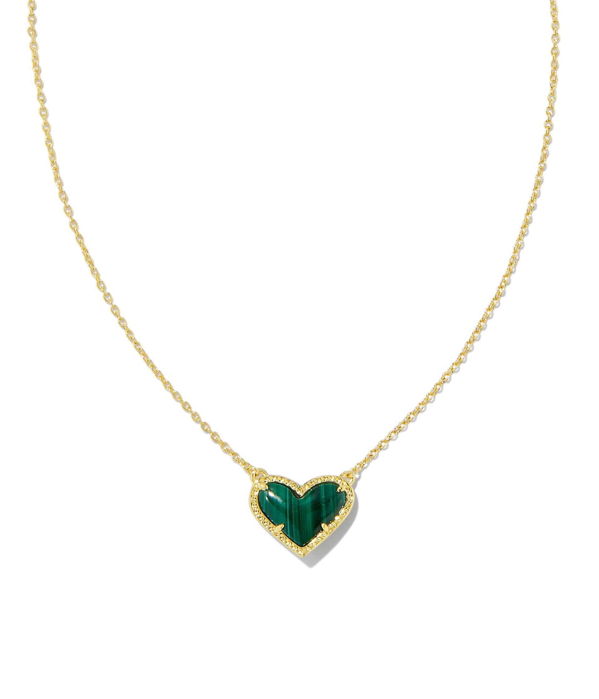 Kendra Scott Women's Ari Heart Pendant Necklace Gold Green Malachite One Size
