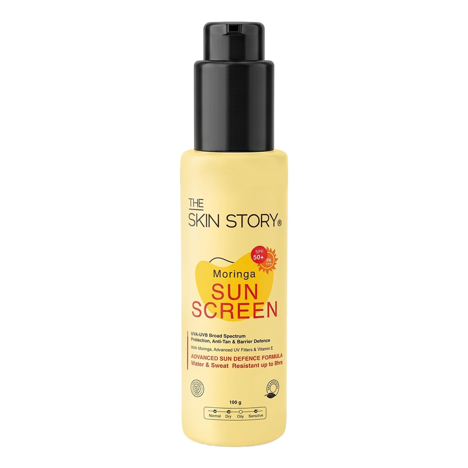 The Skin Story Moringa Sunscreen SPF 50 | Broad Spectrum UVA & UVB Protection | AntiAging Formula with Moringa Oil | Water & Sw