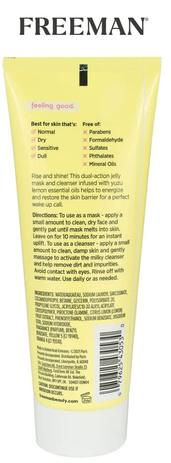Freeman Yuzu Lemon Energize Jelly Mask for Unisex - 3 oz Mask