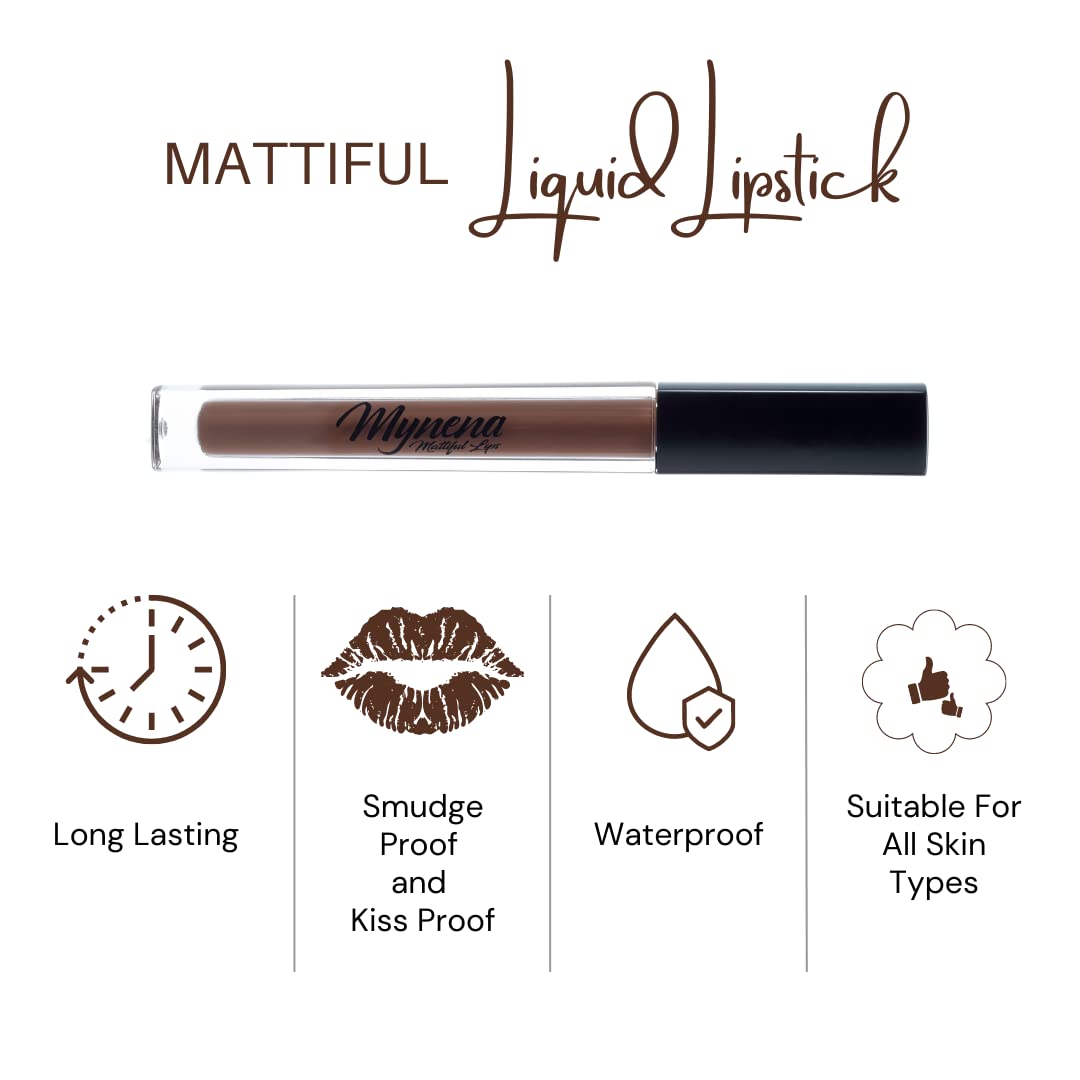 Mynena Brown Long-Lasting Matte Liquid Lipstick Intense Color Smudge-Proof & Waterproof Comfortable Hydrating Shea Butter Vegan