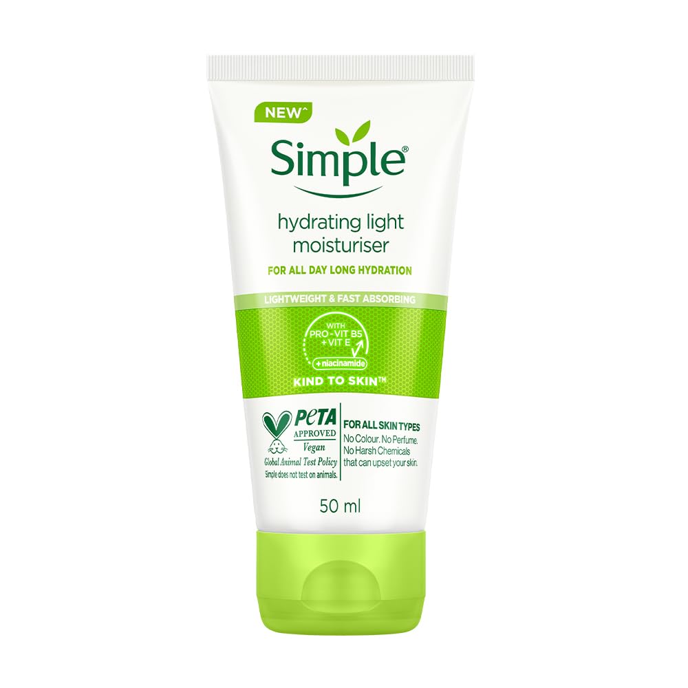 Simple Hydrating Light Moisturiser, 50Ml | 12Hr Hydration | With Niacinamide, Pro-Vitamin B5, Glycerin & Borage Seed Oil | Light