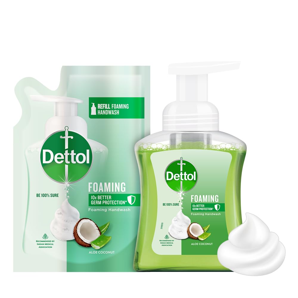 Dettol Foaming Handwash Pump + Refill Combo, Aloe Coconut (250Ml + 200Ml) Rich Foam Moisturizing Hand Wash Soft On Hands