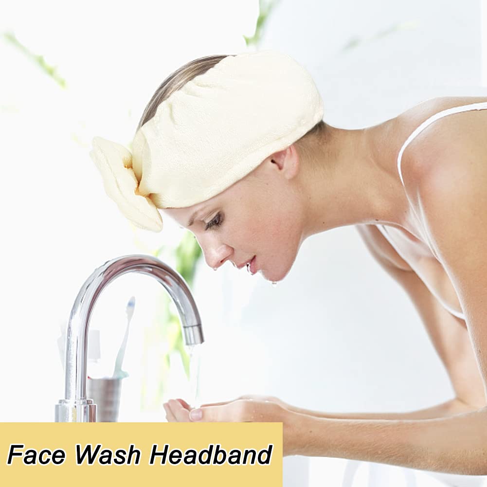 Shintop Spa Headband Soft Carol Fleece Makeup Headband With Cute Bow Elastic Headband For Washing Face Skincare Facial Mask Bath