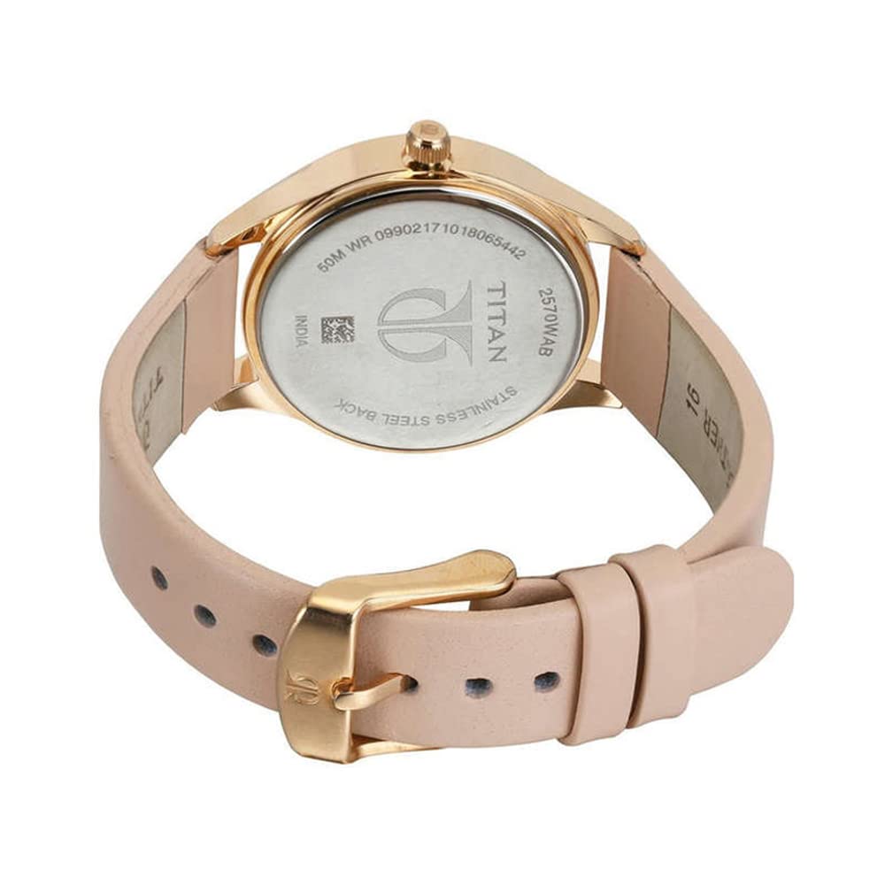 Titan Sparkle Womens Quartz Analog Watch - Pink Leather Band - Pink Face With Rose Gold Hands And Swarovski Crystals