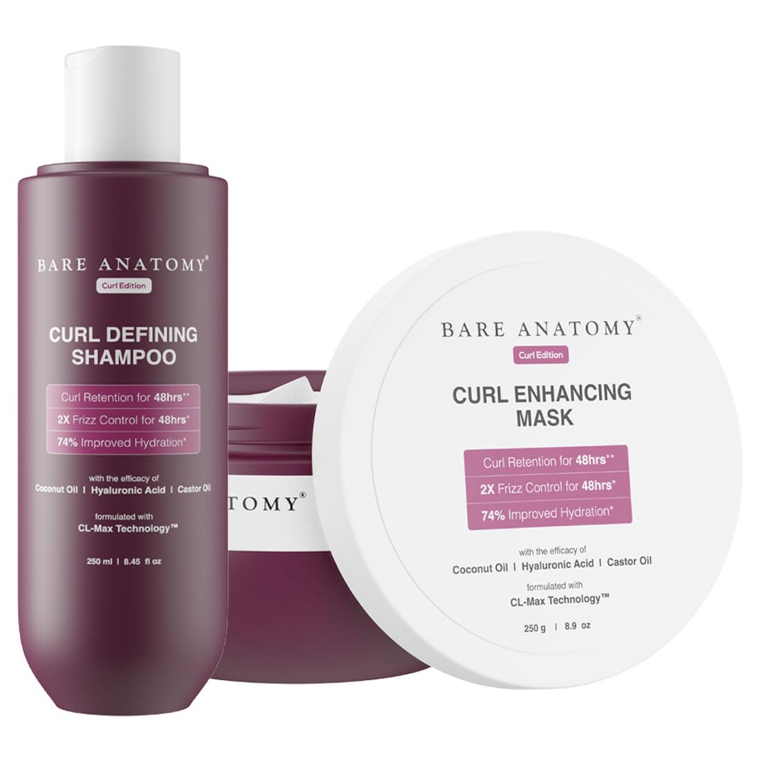 Bare Anatomy Curl Defining Shampoo + Curl Enhancing Hair Mask | Smoothens & Conditions Hair | Curl Retention & 2X Frizz Protecti