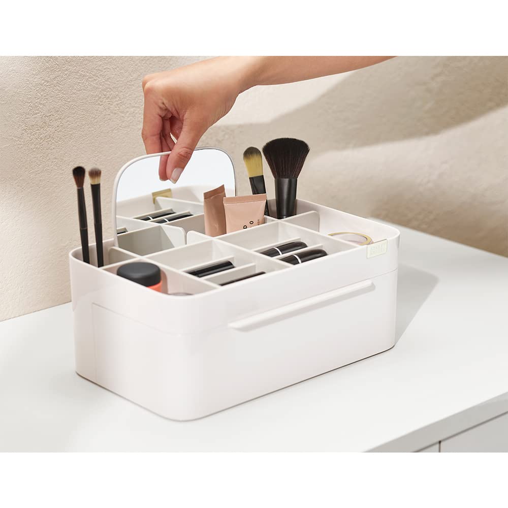 Joseph Joseph 75005 Viva Makeup Cosmetic Storage Organizer with Drawer, Large with Mirror, Shell, Cream