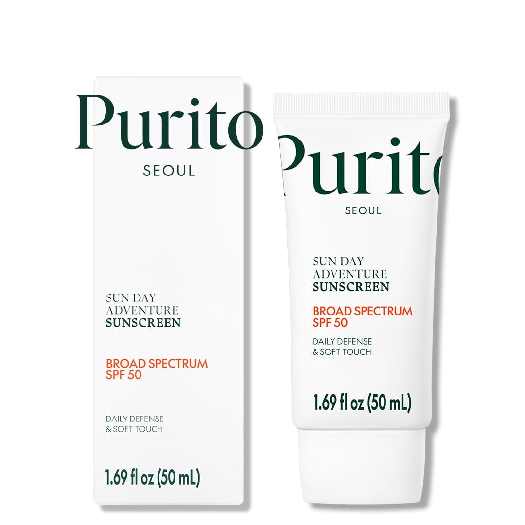 PURITO Sun Day Adventure Korean Sunscreen Smoothest and Lightest Texture Broad Spectrum SPF 50 UVA & UVB Protection No White Cas