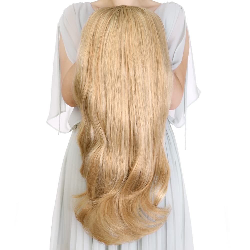 24 Inch Blond Wavy 3/4 Half Wig Long lightest Synthetic Hair Extensions Capless Wigs Hair Clips Extension For Women 210g(24 #3)