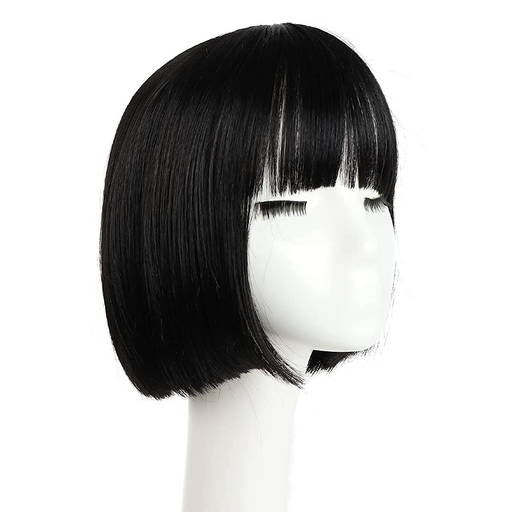 HSPCYGG Bob Wigs Short Daily Black Wig with Bangs 10 Straight Synthetic Halloween Costume Cosplay Wigs for Women
