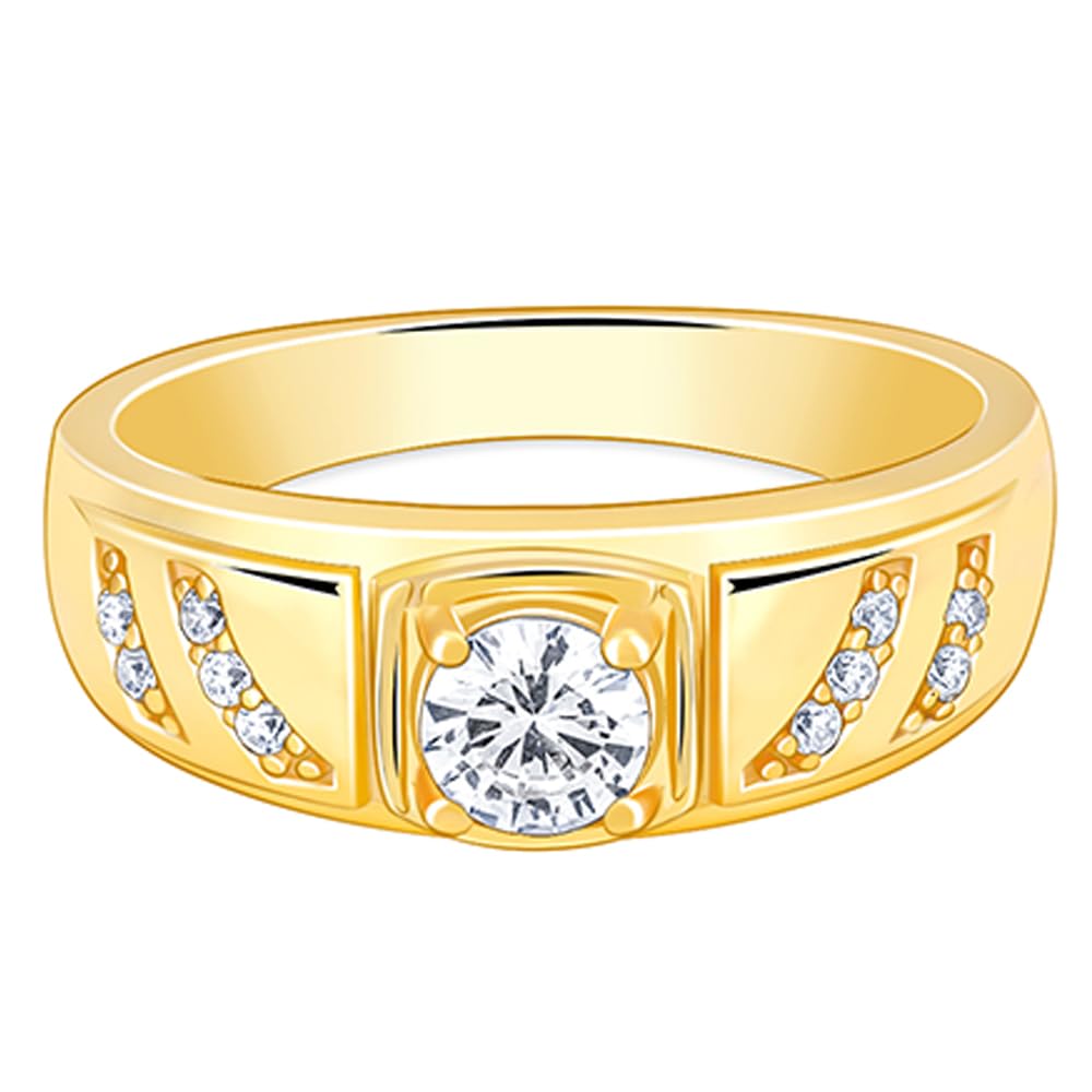 Giva 925 Silver Golden Zircon Ornate Ring For Him, Fixed Size,Indian  20| Gifts For Men And Boys| With Certificate Of Authentic