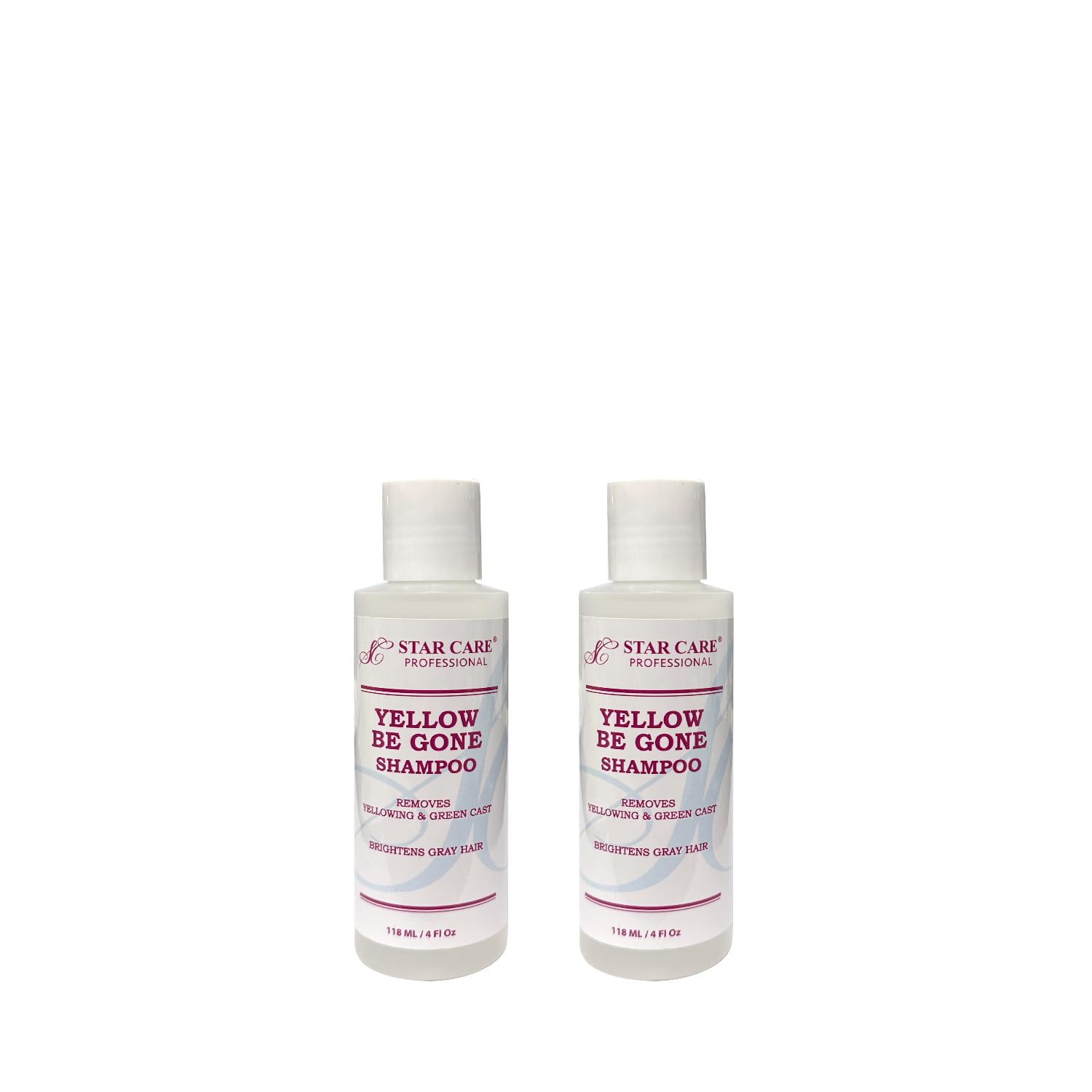 STAR CARE Yellow Be Gone Shampoo 4oz/118ml (2 Pack) Clarifying Brassiness Neutralizer for Bleached, Blonde, Gray & Highlighted H