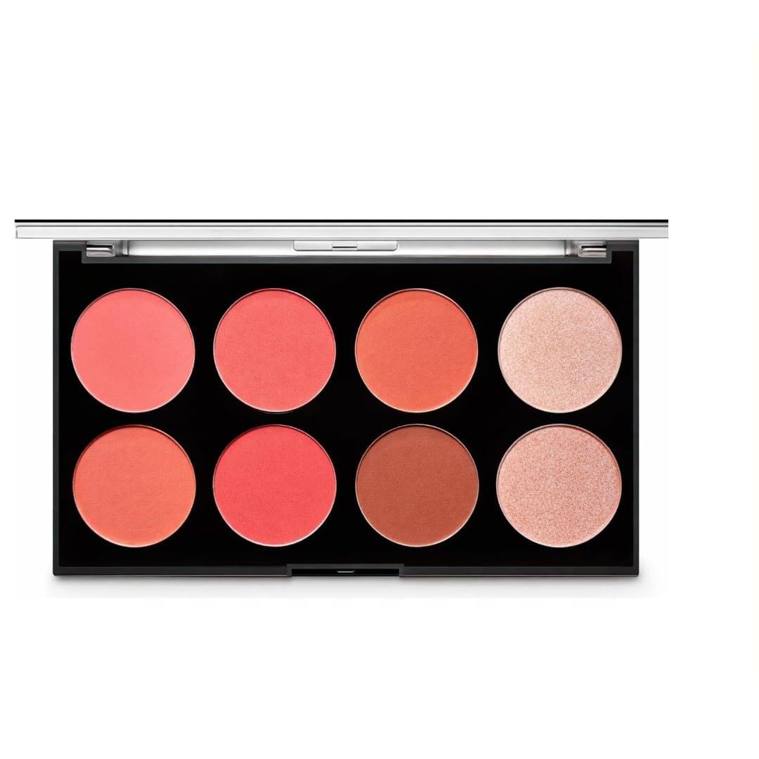 Blush And Highlight Palette, 8 Shades, Coral Pink And Shimmer Tones, Matte Finish