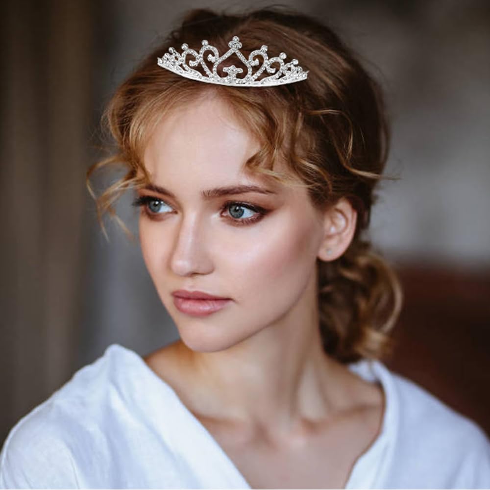 Cinaci 8 Pack Silver Metal Sparkly Glitter Rhinestone Crown Headbands Wedding Prom Birthday Party Princess Hair Tiaras Clasps Ac
