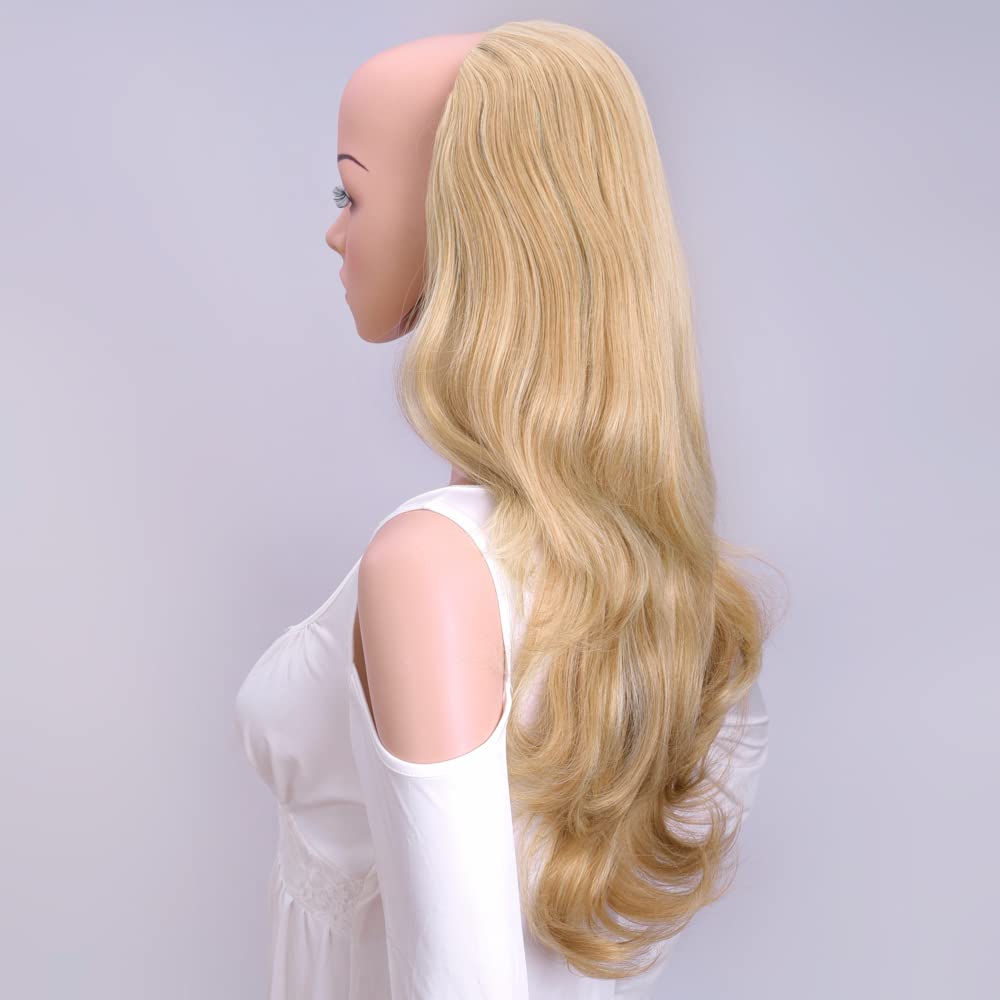 24 Inch Blond Wavy 3/4 Half Wig Long lightest Synthetic Hair Extensions Capless Wigs Hair Clips Extension For Women 210g(24 #3)