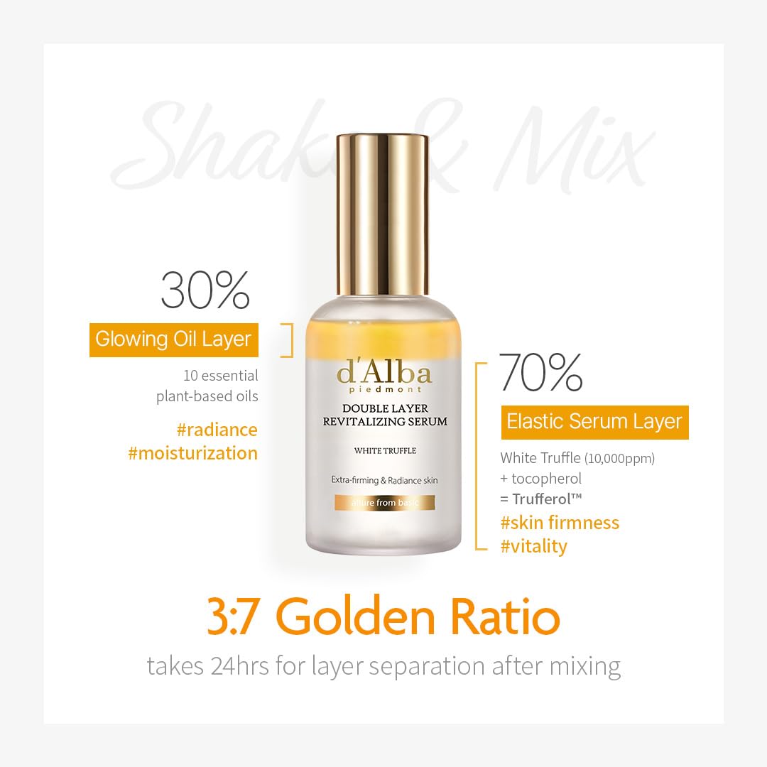 D'Alba Italian White Truffle Double Layer Revitalizing Serum, 100Hr Hydration Serum With Hyaluronic Acid And Centella Asiatica,