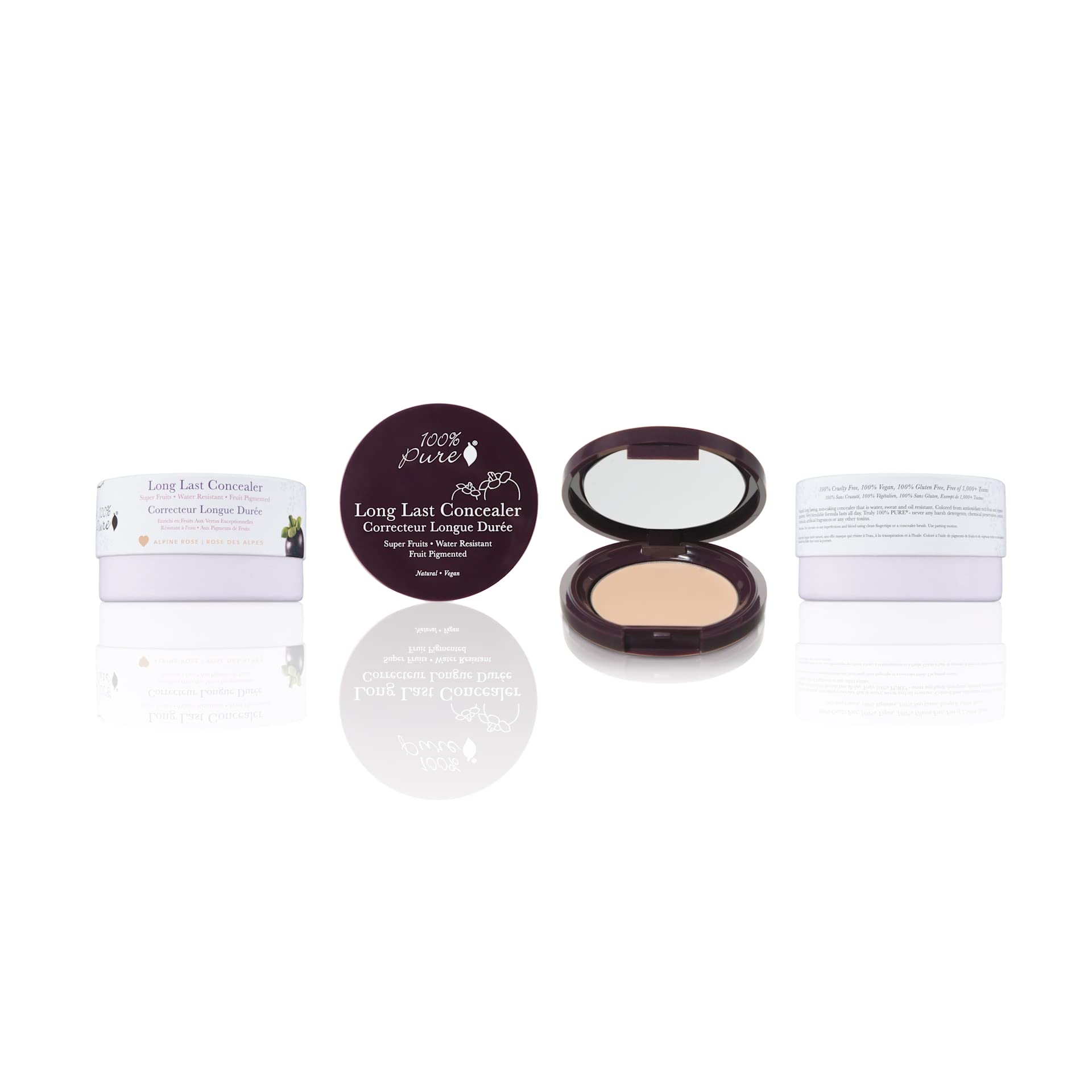 100% Pure Fruit Pigmented Long Last Compact Concealer, Toffee, Full Coverage Concealer, Diminish Dark Circles (Tan With Yellow U