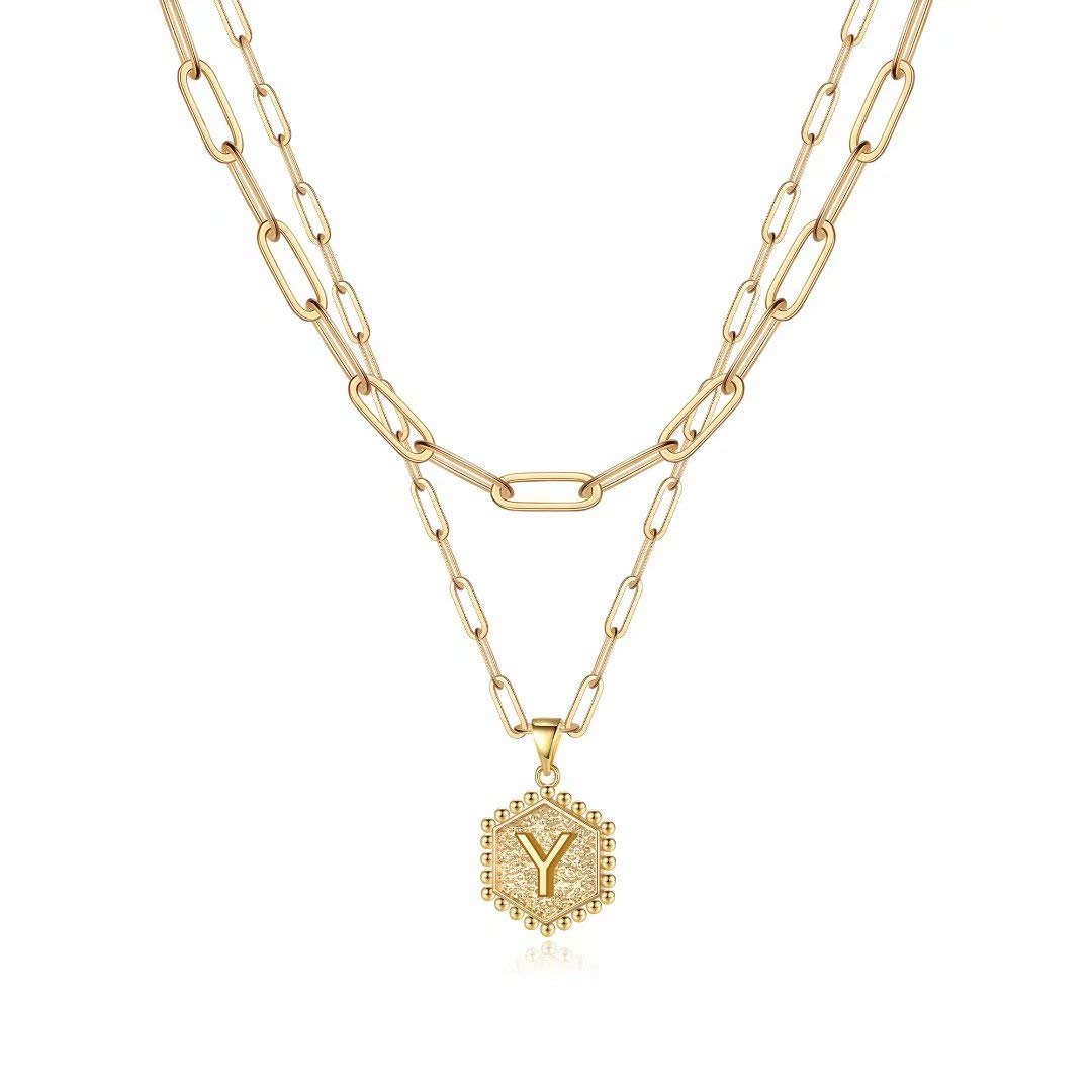M MOOHAM Dainty Layering Initial Necklaces for Women - Necklaces for Women Cute Hexagon Letter Initial Y Necklace Choker Necklac