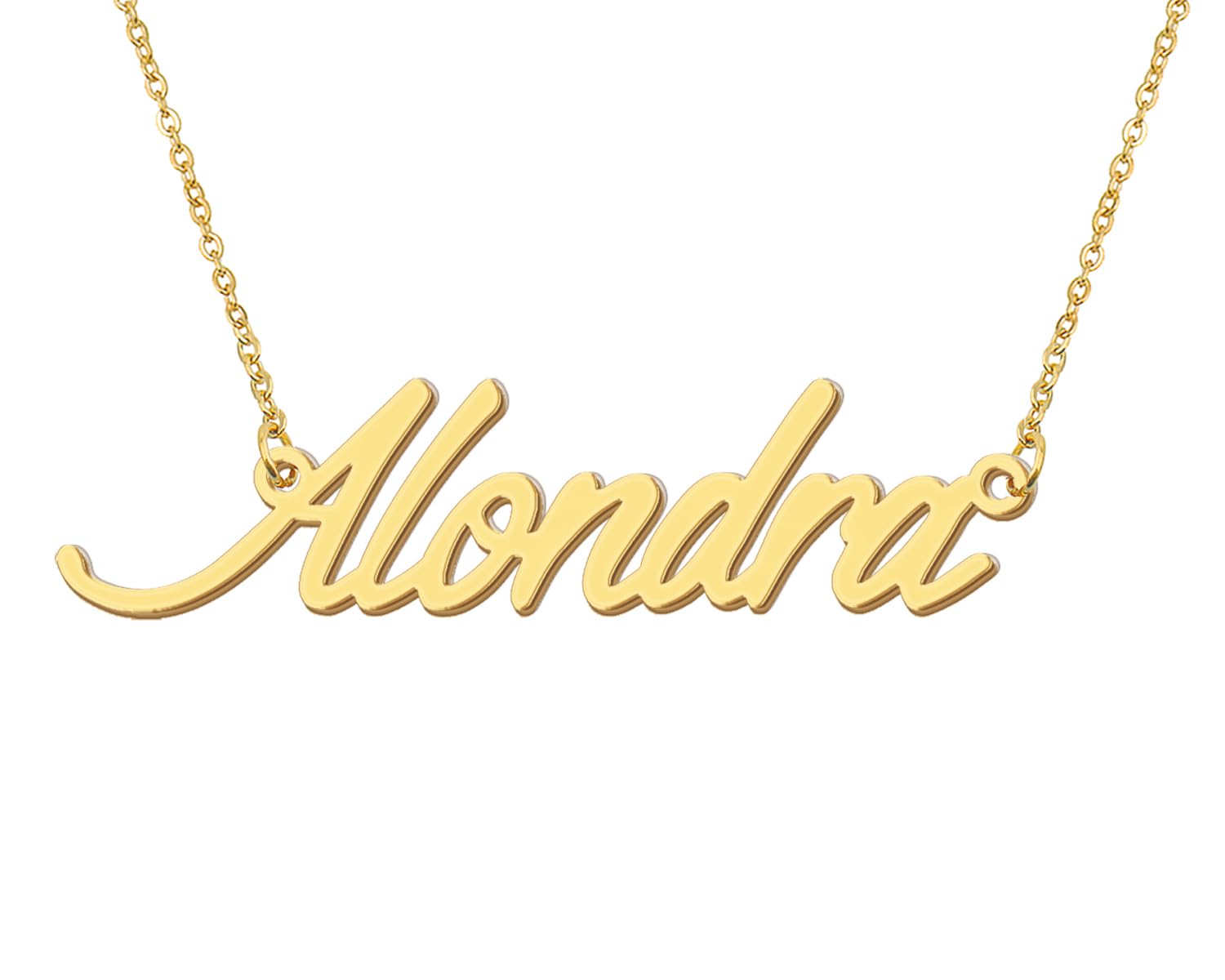 Aoloshow 18k Gold Plated Alondra Name Necklace Nameplate Chain Necklaces Womens Stainless Steel Jewelry for Valentines Day