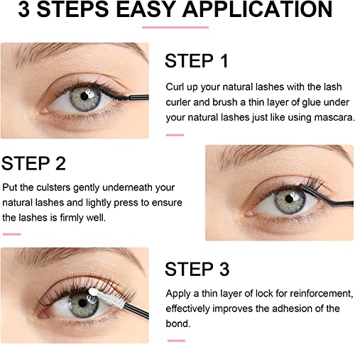 Fenshine Cluster Lashes Extensions Kit, 144 Pcs Individual Lashes Extension Kit with Lash Bond & Seal and Applicator, Wide Stem