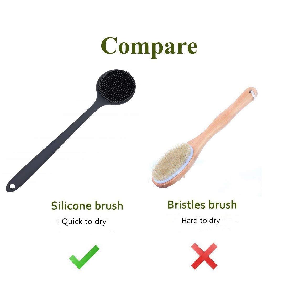 Cinlitek Silicone Body Scrubber, Long Handle Back Scrubber For Body, Shower Srush Back Brush Body Exfoliator
