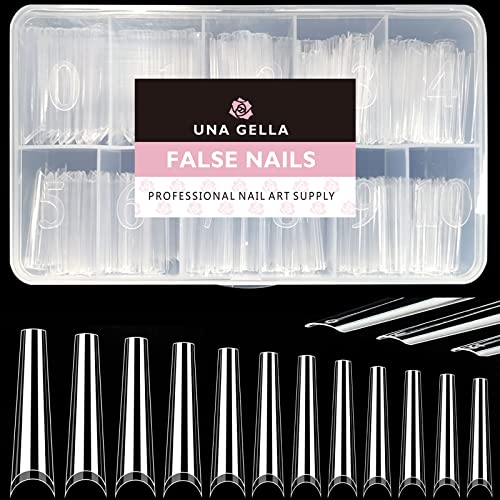 UNA gELLA Extra Long coffin Nail Tips No c curve 500PcS XXL Long clear Nail Tips Acrylic Nail Tips Soft gelly Jelly Half cover L
