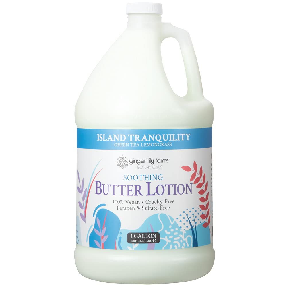 Ginger Lily Farm's Botanicals Soothing Butter Lotion for Dry Skin, Island Tranquility, 100% Vegan & Cruelty-Free, Green Tea Lemo