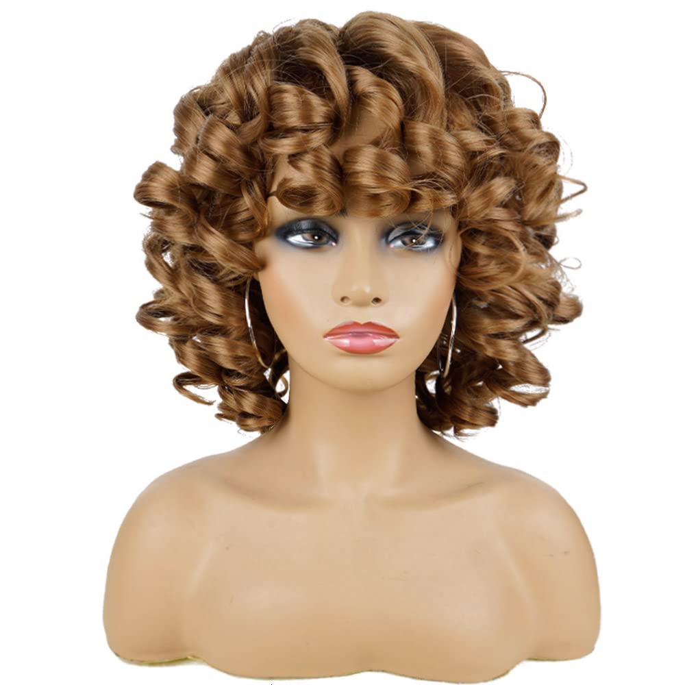 Aidusa Afro Curly Wigs With Bangs Big Blonde Wigs For Black Women Light Brown Short Wigs Black Synthetic Hair Natural Wigs (#30